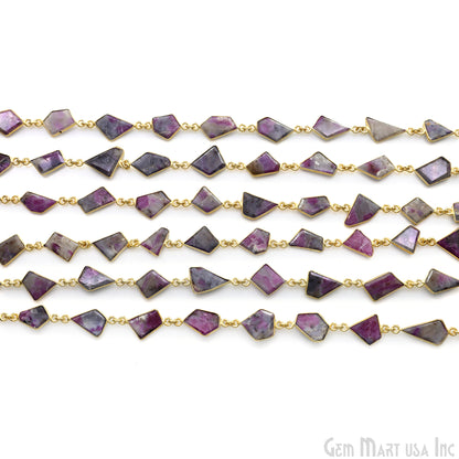 Ruby Ziopsite 10mm Faceted Free Form Gold Plated Bezel Connector Link Chain