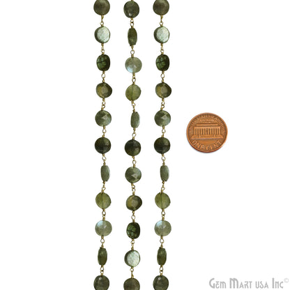 Labradorite Coin Beads 8-9mm Gold Plated wire wrapped Rosary Chain