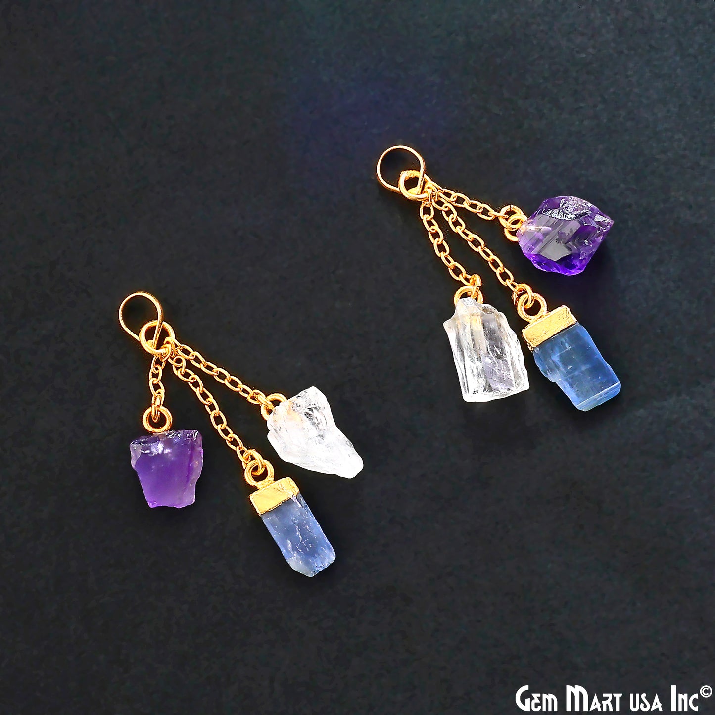Multi Color Rough Gemstone Pendant 46x10mm Dangle Earring Connector