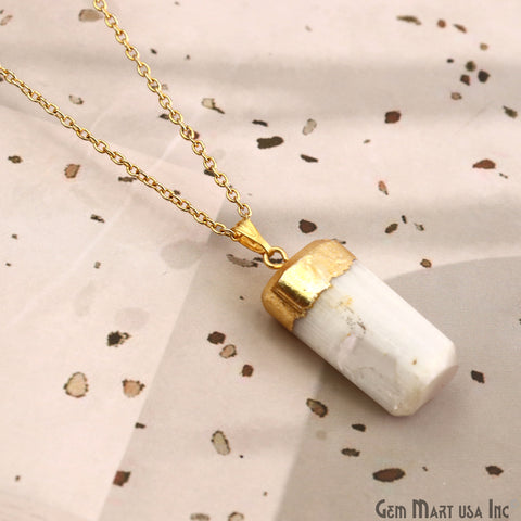 Selenite Free Form Shape Gold Electroplated Pendant