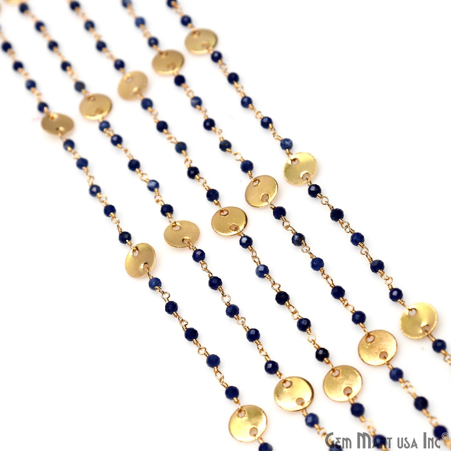 Lapis Faceted Round Beads & Finding Gold Plated Finding Rosary Chain