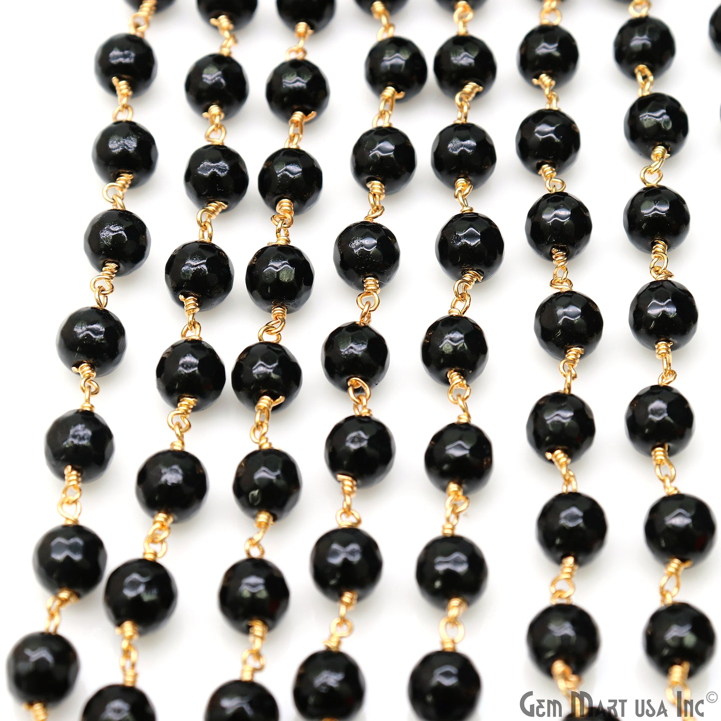 Black Jade Faceted Beads 8mm Gold Plated Gemstone Rosary Chain