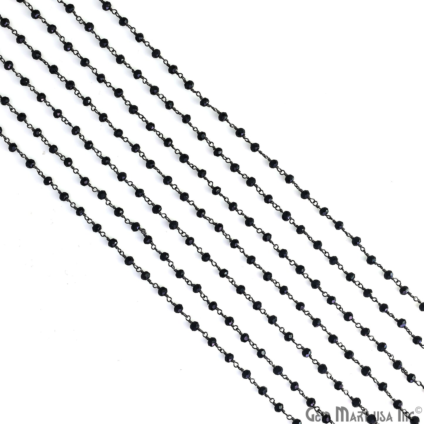 Black Chalcedony 3-3.5mm Faceted Beads Oxidized Wire Wrapped Rosary Chain