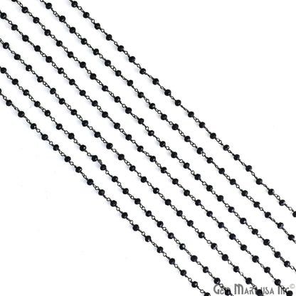 Black Chalcedony 3-3.5mm Faceted Beads Oxidized Wire Wrapped Rosary Chain