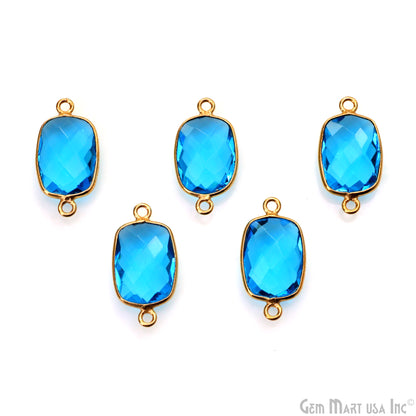 Blue Topaz Bezel Connector Octagon Shape 24K Gold Plated Double Bail Connector (HB-11546)