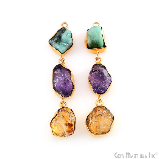 Rough Gemstone Bezel Setting 56x11mm Gold Plated Long Dangle Earring Pair Connectors