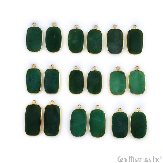 Green Onyx Octagon Gold Plated Single Bail Bezel Smooth Slab Slice Thick Gemstone Connector 27x15mm 1 Pair