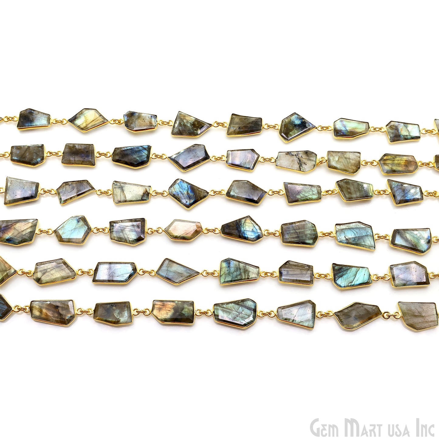 Labradorite 15mm Up Faceted Free Form Gold Plated Bezel Connector Link Chain