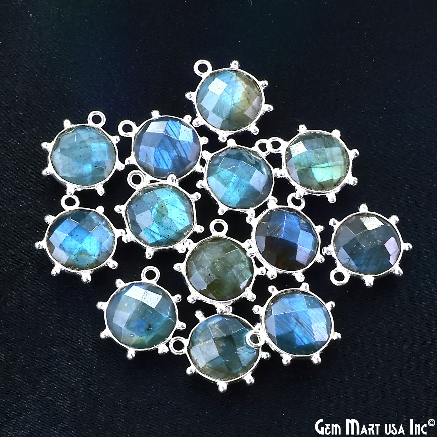 Round 17x15mm Design Bezel Silver Plated Single Bail Gemstone Connector