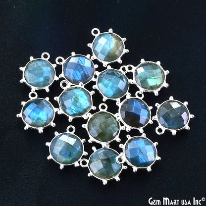 Round 17x15mm Design Bezel Silver Plated Single Bail Gemstone Connector