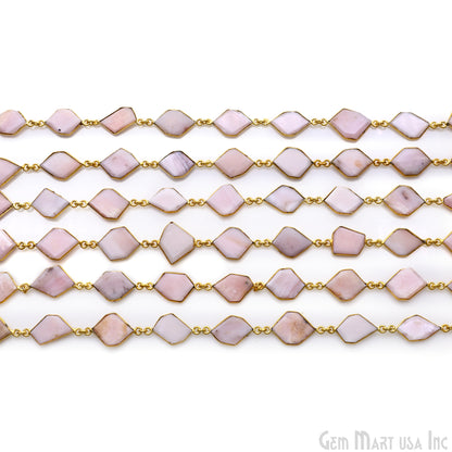 Pink Opal 10-15mm Faceted Free Form Gold Plated Bezel Connector Link Chain