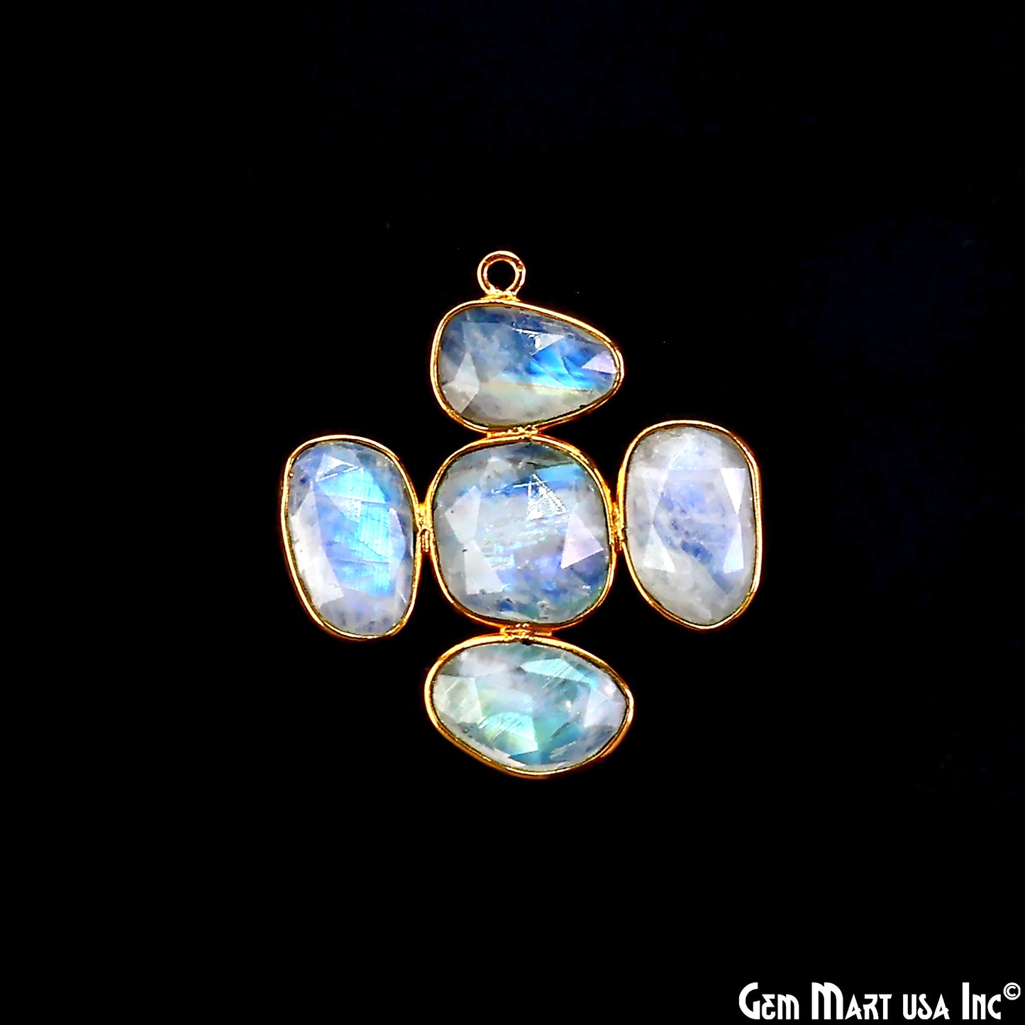 Rainbow Moonstone Gold Plated 34x32mm Dangle Finding Component Earring Enhancer