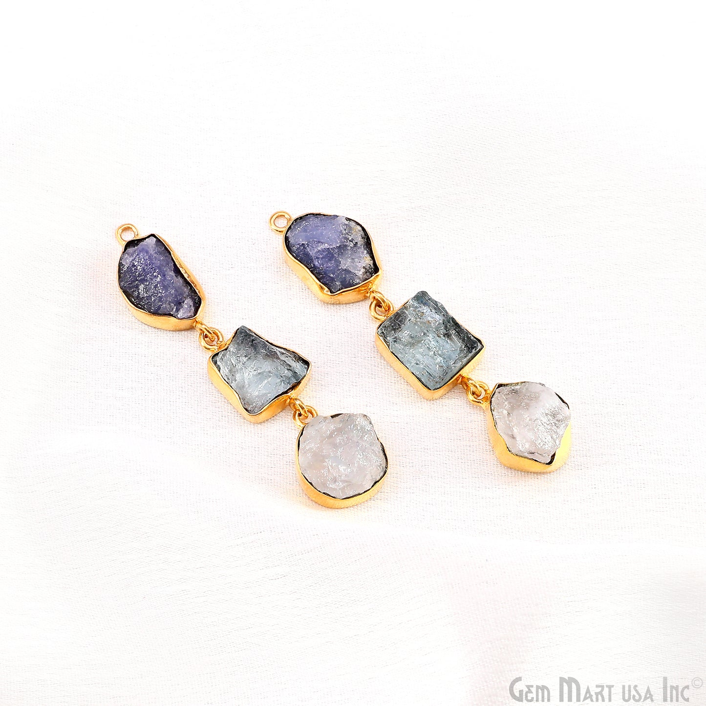 Rough Gemstone Bezel Setting 52x9mm Gold Plated Long Dangle Earring Pair Connectors