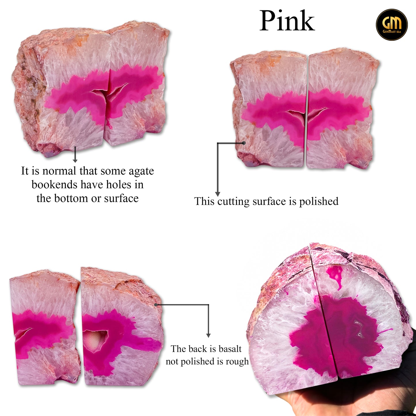 Pink Agate Bookend Pair, Natural Geode Bookend, Healing Crystal Bookend Set, Home Decor. *Ships Free