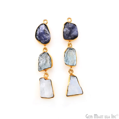 Rough Gemstone Bezel Setting 53x8mm Gold Plated Long Dangle Earring Pair Connectors