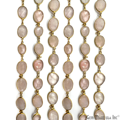 Rose Quartz Bezel 10-15mm Gold Plated Continuous Connector Chain