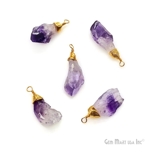 Rough Amethyst Free Form 32x8mm Gold Electroplated Connector