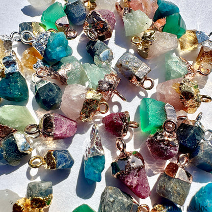 Rough Gemstone Craft Pack, Single Bail Necklace Pendants, Raw Free Form Natural Gemstone, DIY Jewelry Starter Kit, 20 pcs