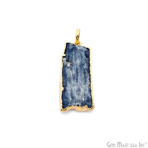 Kyanite Free Form 37x16mm Gold Electroplated Gemstone Single Bail Pendant