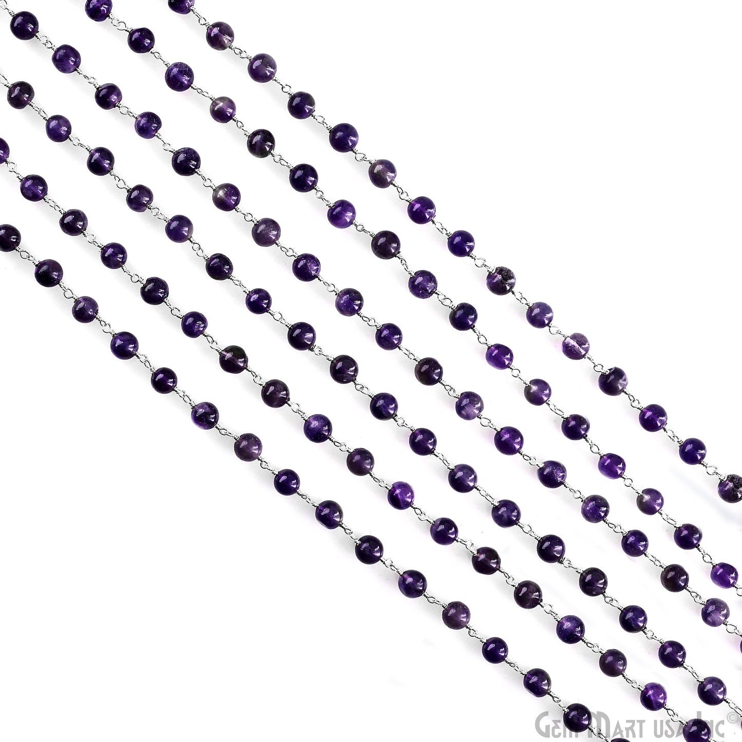 Amethyst 6mm Cabochon Beads Silver Wire Wrapped Rosary Chain