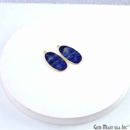 Sodalite Free Form Gold Plated Single Bail Bezel Smooth Slab Slice Thick Gemstone Connector 30x16mm 1 Pair