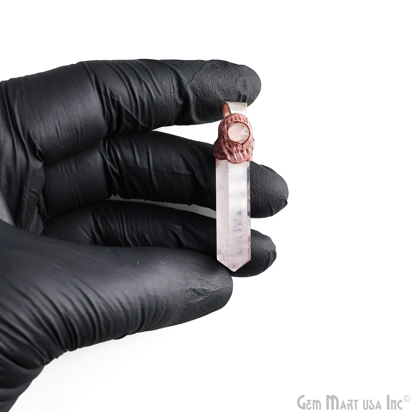 Rose Quartz with Moonstone Polymer Clay Crystal Pendant, Silver Dowsing Single Bail Pendant, Halloween Healing Gift