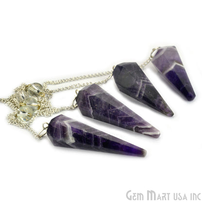 Amethyst Crystal Dowsing Pendulum - Natural Gemstone Pendant with Silver Chain