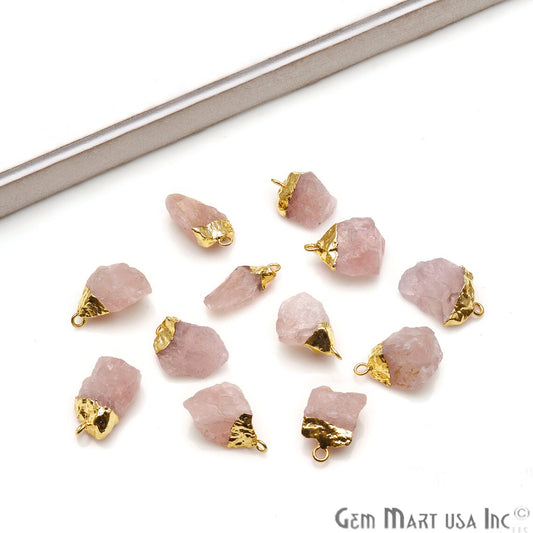 Rough Rose Quartz Organic 19x15mm Gold Electroplated Single Bail Pendant Connector