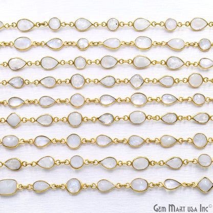Rainbow Moonstone Below 10mm Gold Plated Bezel Continuous Connector Chain