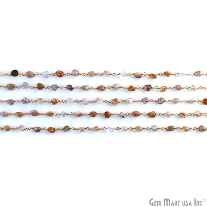 Sunstone Free Form Beads 4-5mm Gold Wire Wrapped Rosary Chain