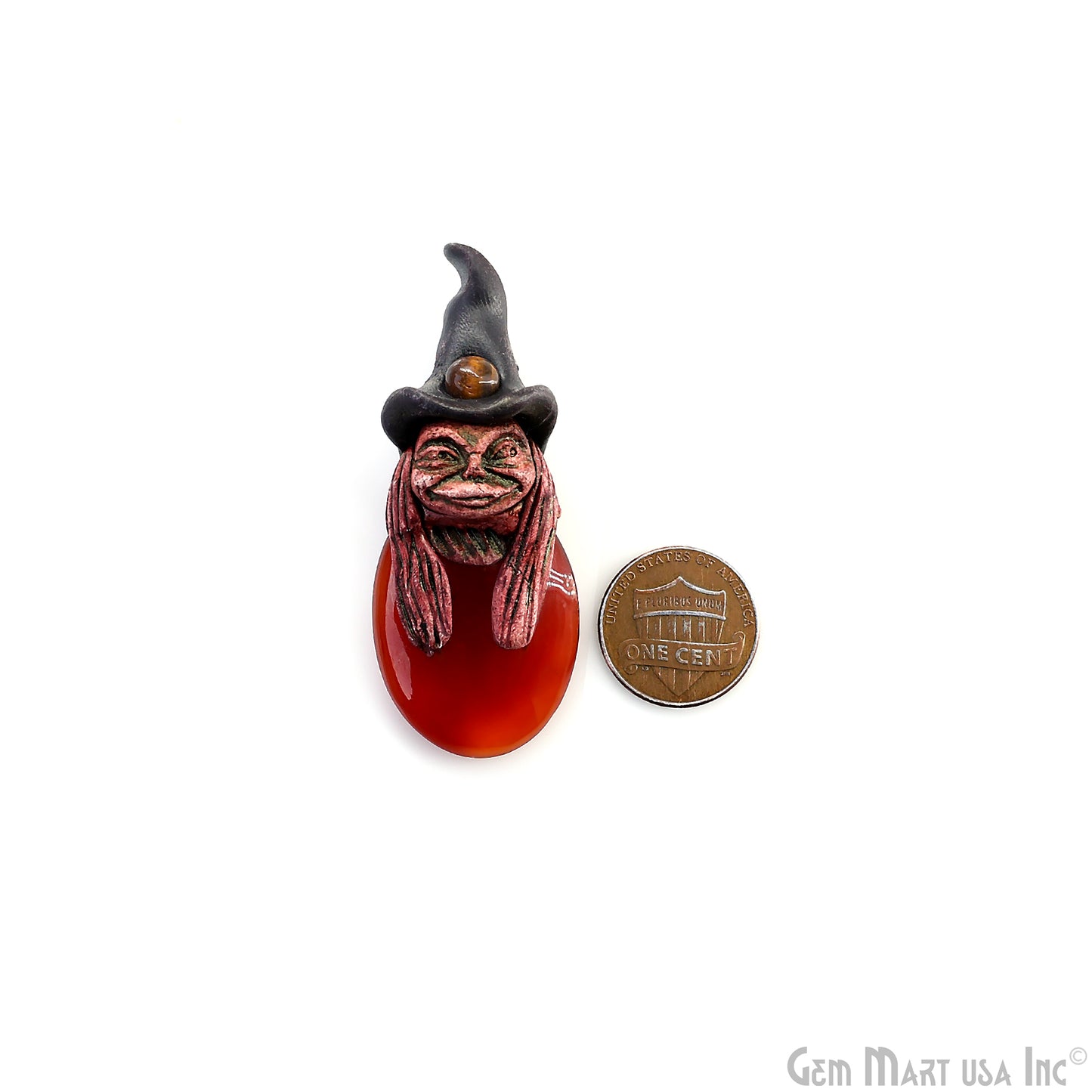 Pixie Carnelian Crystal Clay Pendant, Elfin Clay Pendant Necklace, Master Merlin Healing Pendant