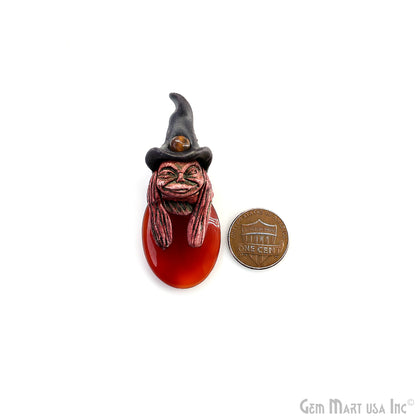Pixie Carnelian Crystal Clay Pendant, Elfin Clay Pendant Necklace, Master Merlin Healing Pendant