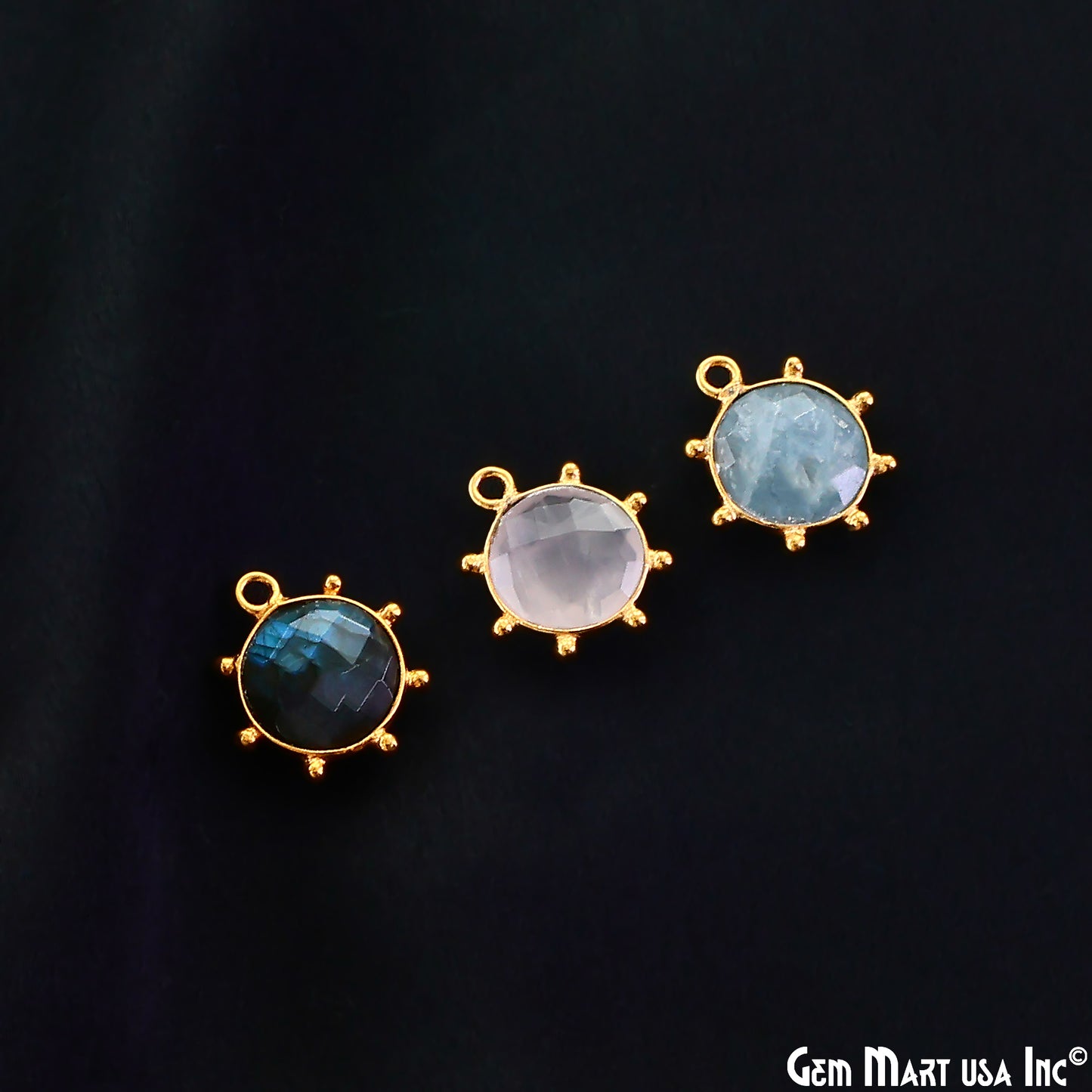 Round 15x13mm Design Bezel Gold Plated Single Bail Gemstone Connector