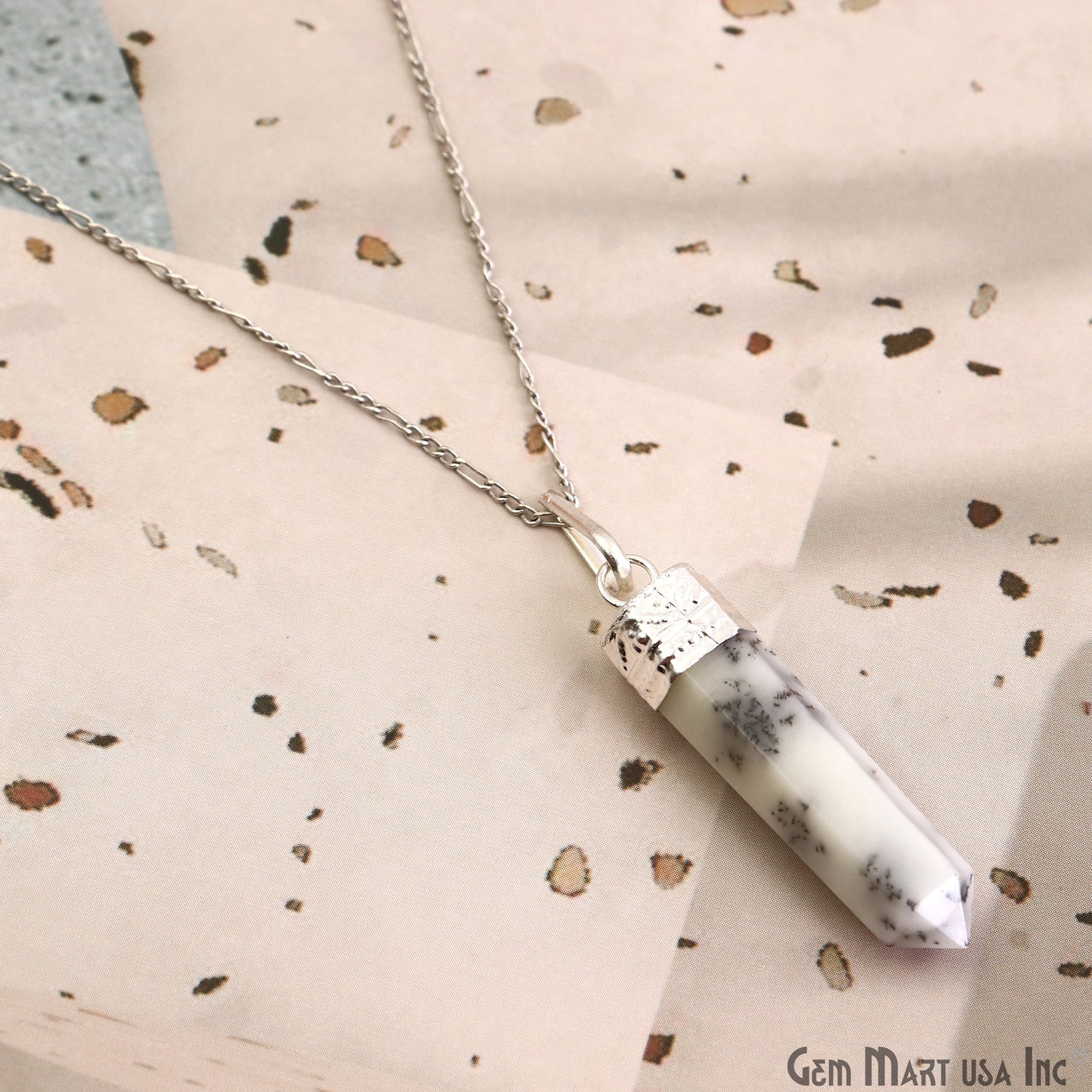 DIY Healing Gemstone 40x9mm Silver Pencil Point Ornate Pendant 1pc