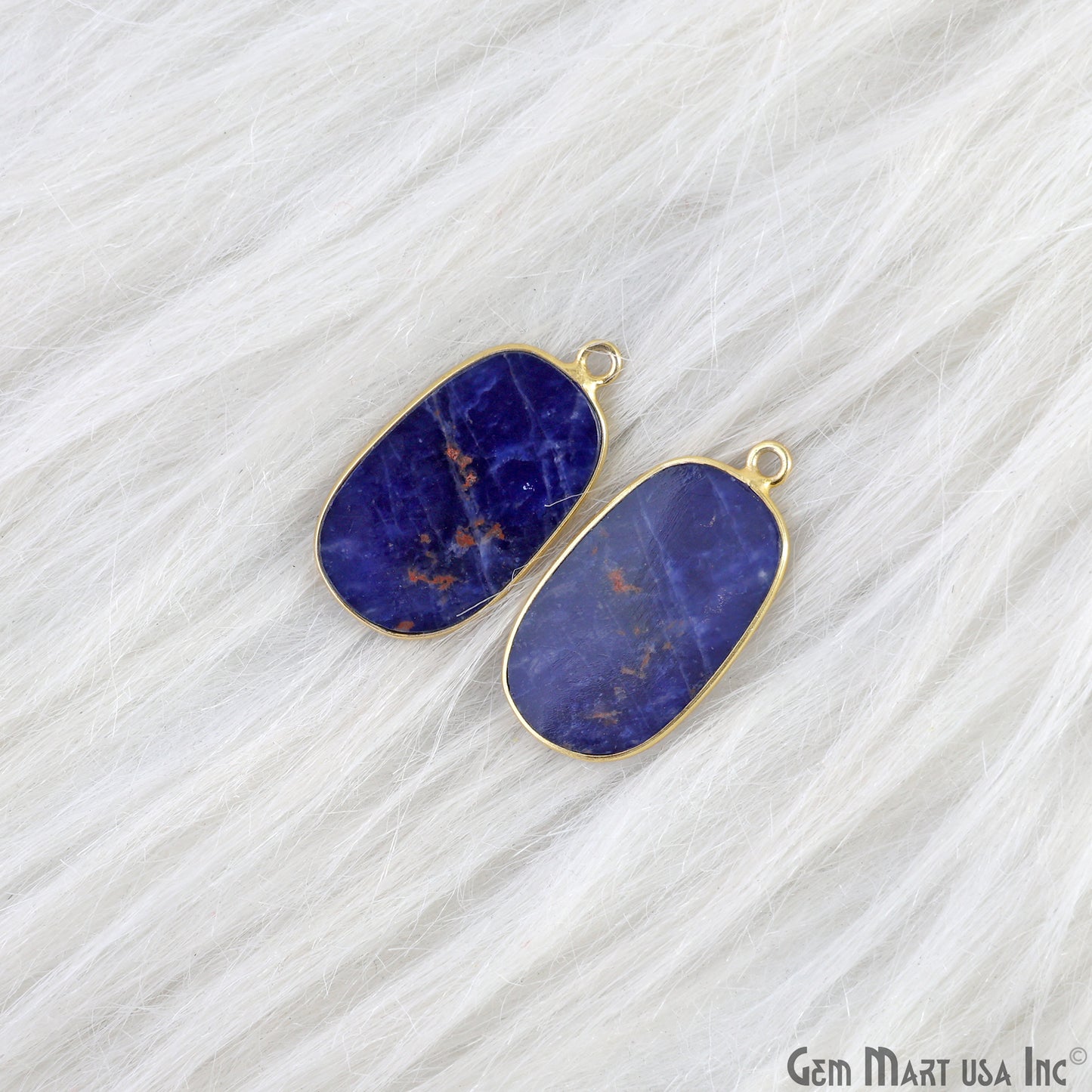 Sodalite Octagon Gold Plated Single Bail Bezel Smooth Slab Slice Thick Gemstone Connector 29x16mm 1 Pair