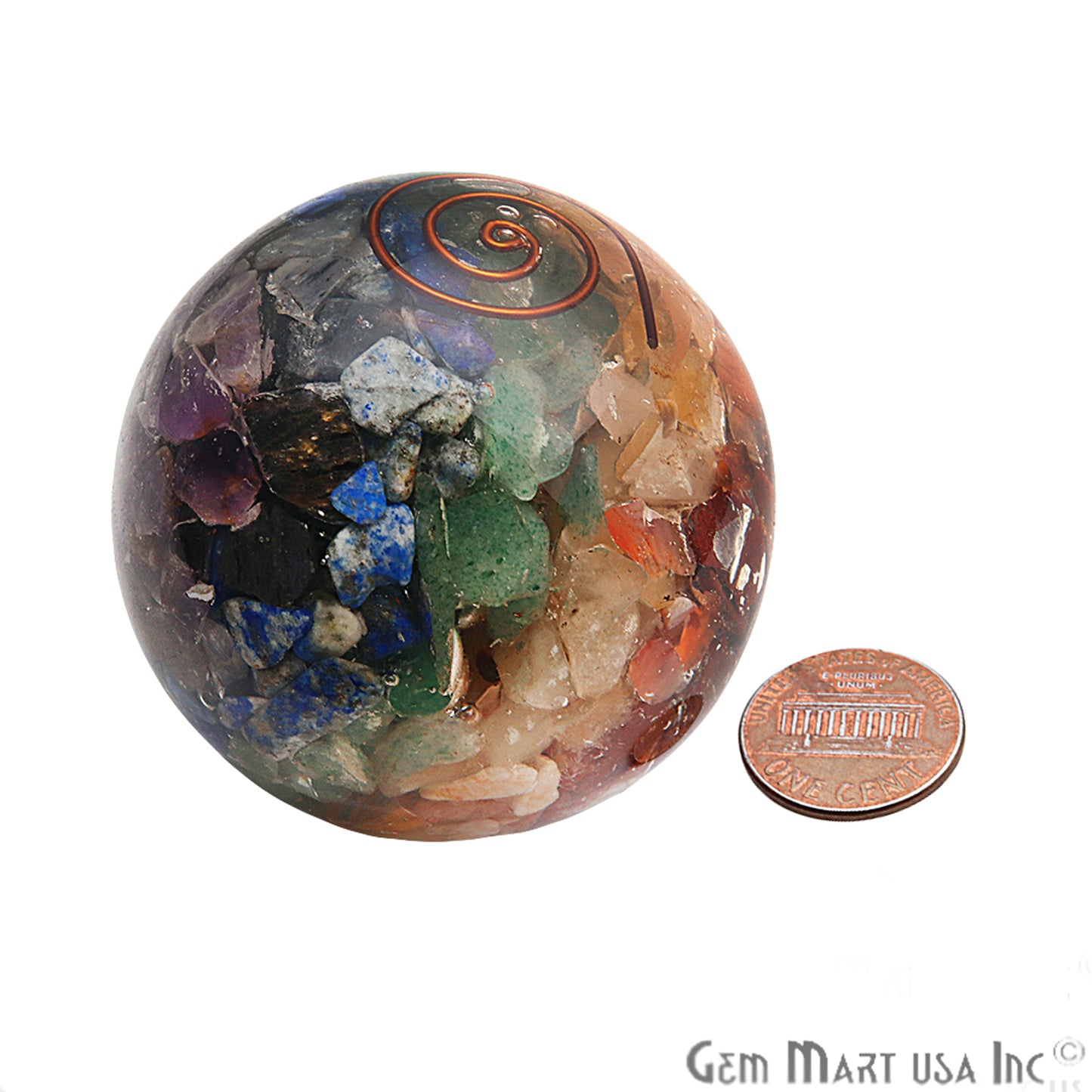 Seven Chakra Healing Gemstone Sphere 2" - Reiki Meditation Ball, Chakra Balancing, Orgone Energy, Spiritual Healing, Home Decor