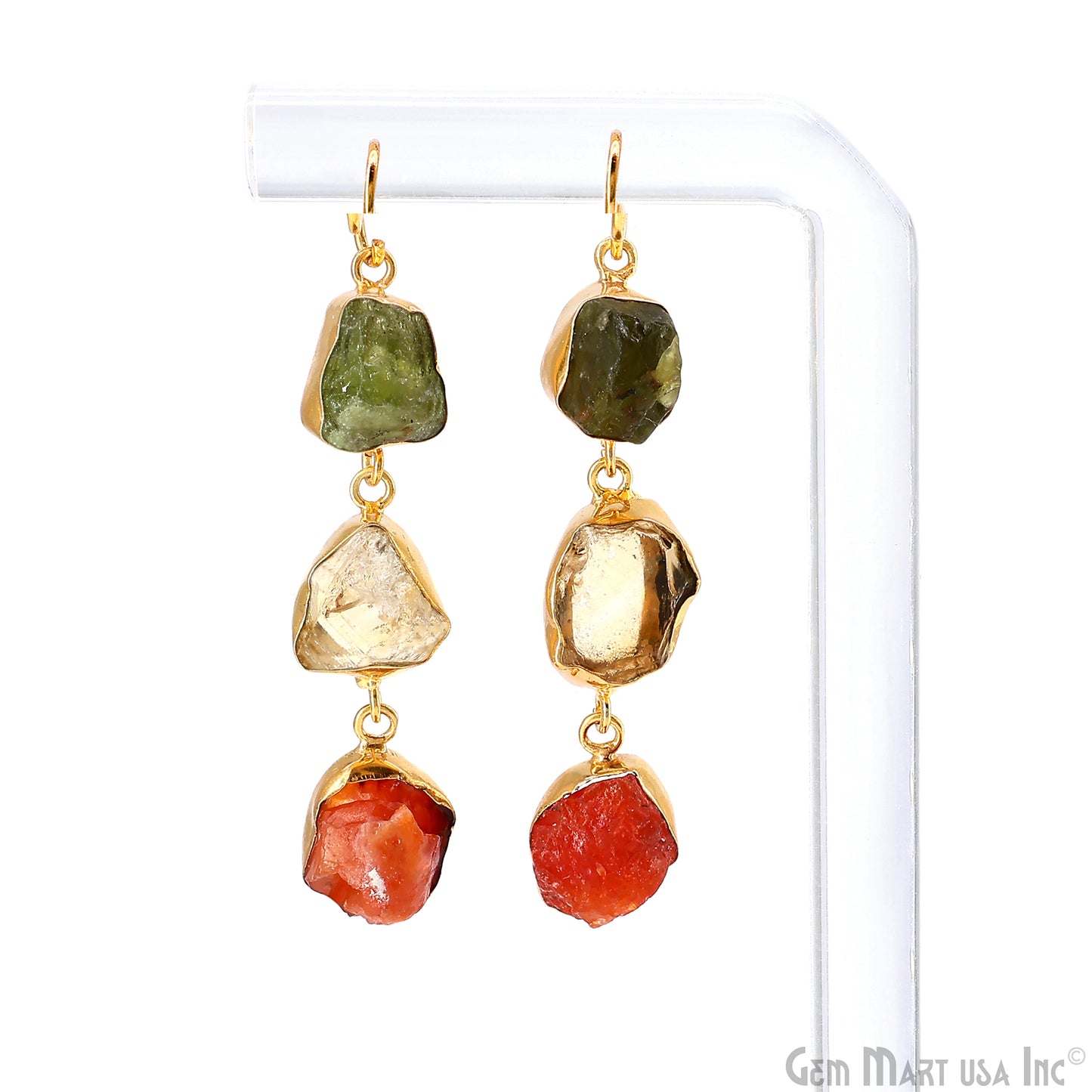 Rough Gemstone Bezel Setting 52x10mm Gold Plated Long Dangle Earring Pair Connectors