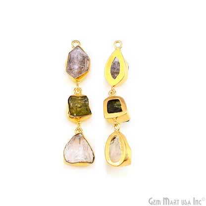 Rough Gemstone Bezel Setting 53x10mm Gold Plated Long Dangle Earring Pair Connectors