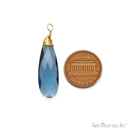 Iolite Pear 37x10mm Gold Wire Wrapped Single Bail Gemstone Connector
