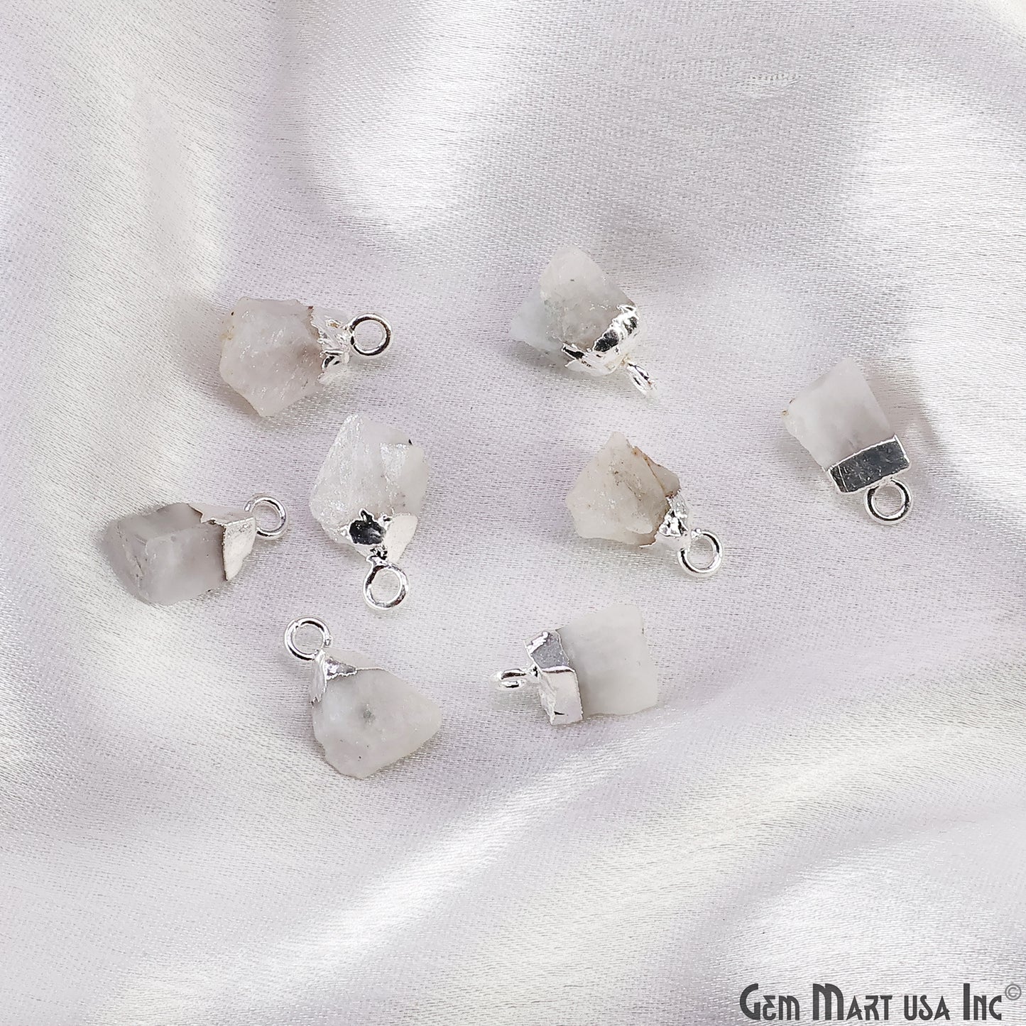 Rough Rainbow Moonstone Gemstone Organic Silver Edged Single Bail Connector