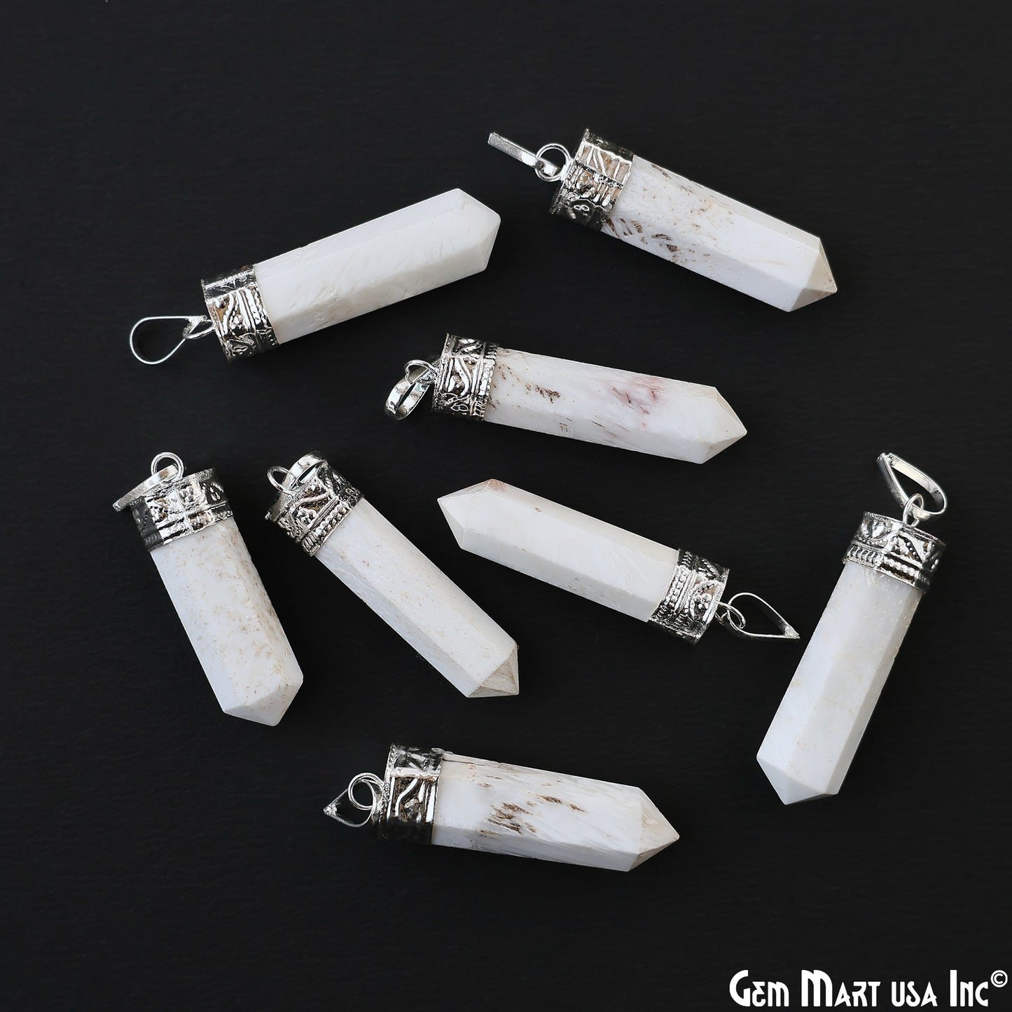 DIY Healing Gemstone 40x9mm Silver Pencil Point Ornate Pendant 1pc
