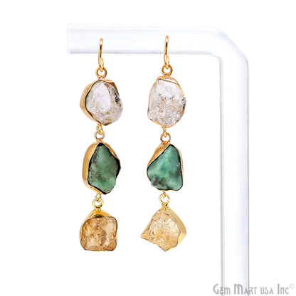 Rough Gemstone Bezel Setting 57x10mm Gold Plated Long Dangle Earring Pair Connectors