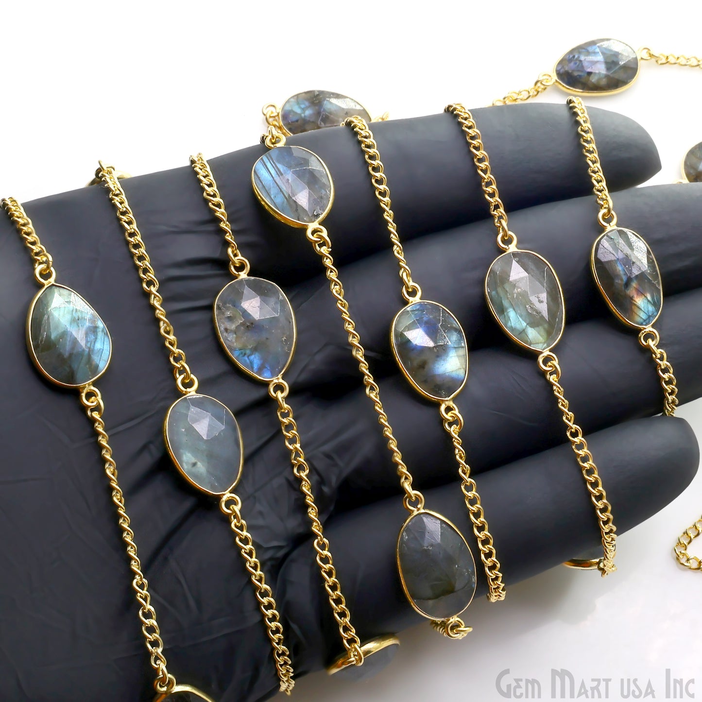 Labradorite 10-15mm Gold Plated Link Bezel Connector Chain