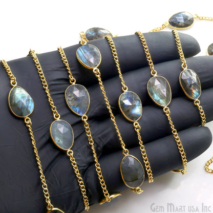 Labradorite 10-15mm Gold Plated Link Bezel Connector Chain