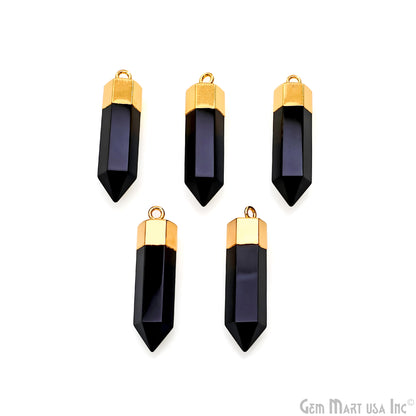 Black Onyx 34x8mm Single Bail Gold Electroplated Gemstone Connector