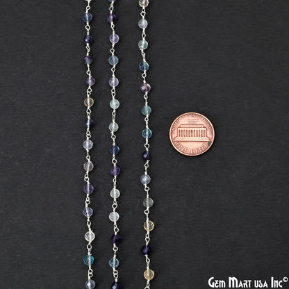 Fluorite 4mm Silver Plated Beaded Wire Wrapped Rosary Chain