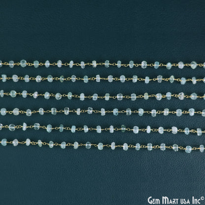 Aquamarine Faceted 5-6mm Gold Wire Wrapped Beads Rosary Chain