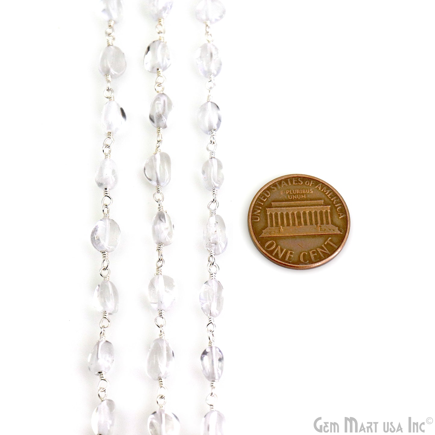 Crystal Tumble Beads 8x5mm Silver Wire Wrapped Rosary Chain