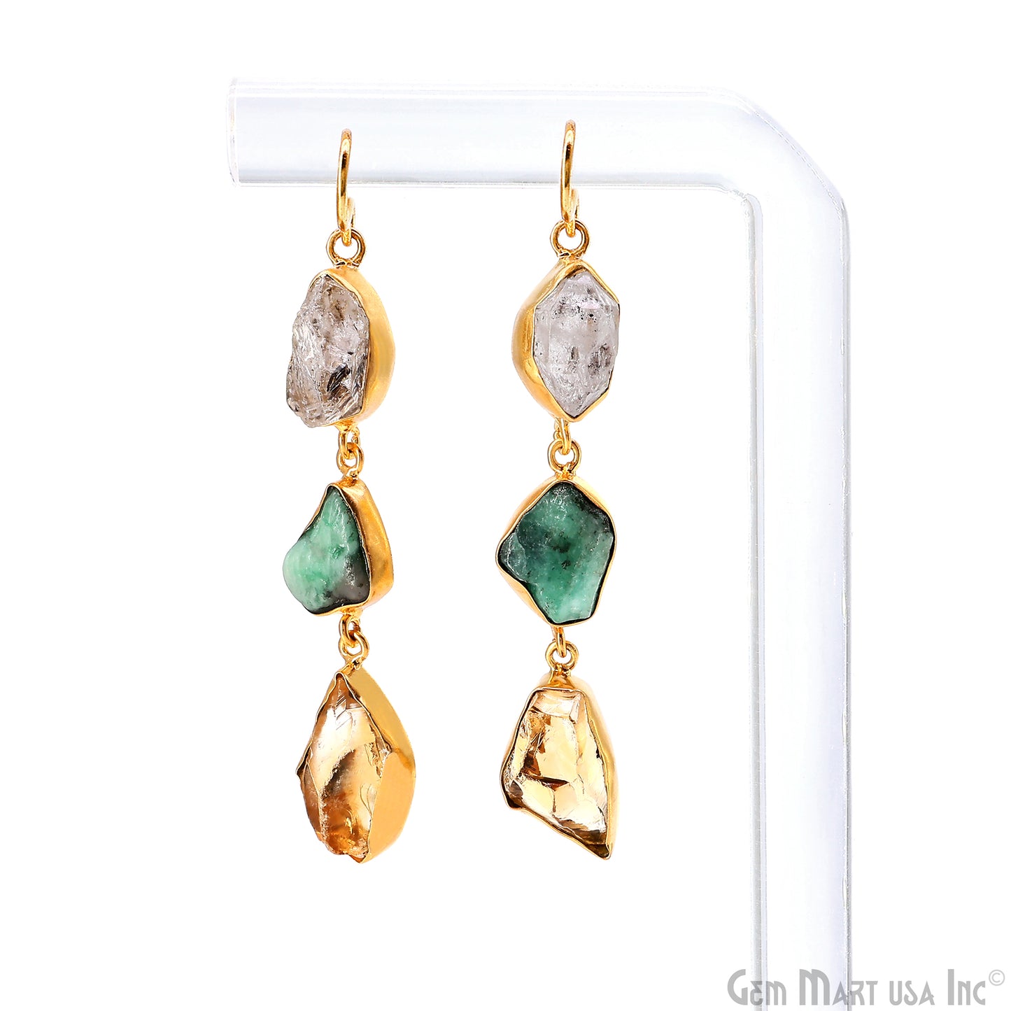 Rough Gemstone Bezel Setting 62x9mm Gold Plated Long Dangle Earring Pair Connectors