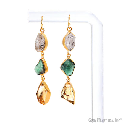 Rough Gemstone Bezel Setting 62x9mm Gold Plated Long Dangle Earring Pair Connectors